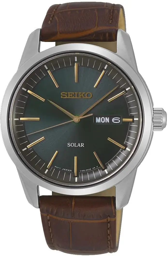 Seiko Solar SNE529P1 (esfera verde, piel)